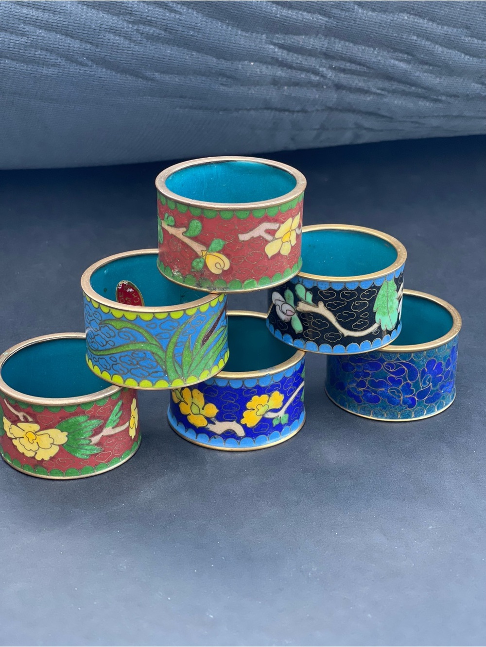 Handcrafted Floral Cloisonné Napkin Rings - Multicolor